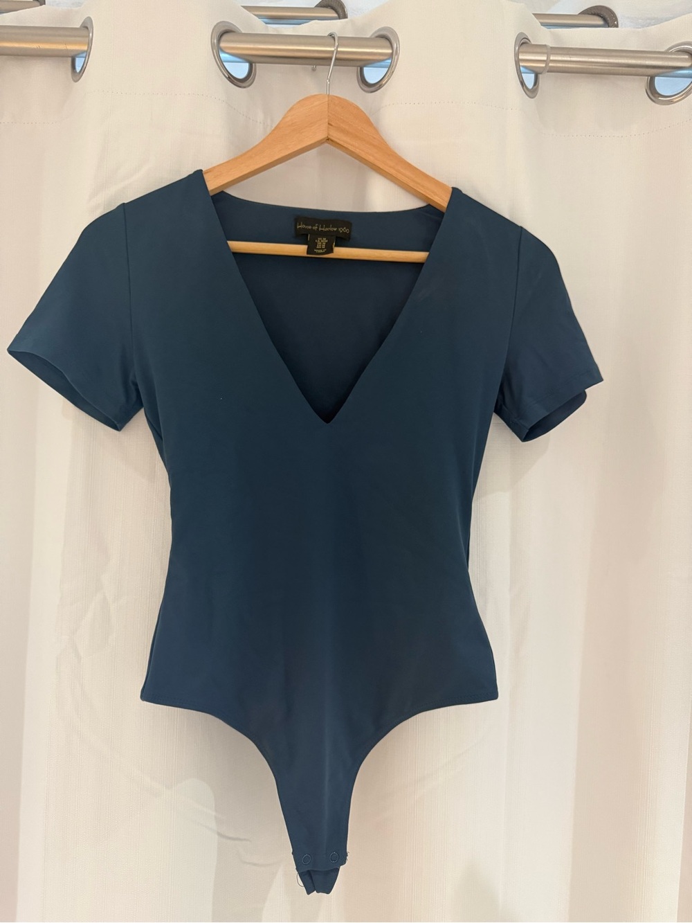 Sleeve V-Neck Bodysuit in Deep Teal by House of Harlow